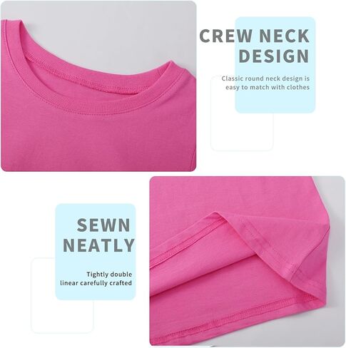 مجموعة من 2 تيشيرتات قطنية للفتيات/الأطفال الصغار بياقة دائرية وأكمام قصيرة ملابس صيفية للأطفال (2T-14Y) in Kuwait