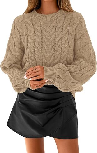 dowerme Women's Oversized Sweaters 2025 Long Sleeve Crewneck Cable Knit Chunky Pullover Cute Fall Outfits Winter Clothes in Saudi Arabia