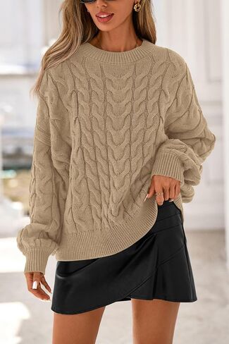 dowerme Women's Oversized Sweaters 2025 Long Sleeve Crewneck Cable Knit Chunky Pullover Cute Fall Outfits Winter Clothes in Saudi Arabia