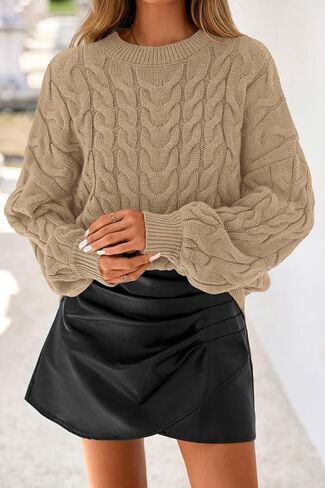 dowerme Women's Oversized Sweaters 2025 Long Sleeve Crewneck Cable Knit Chunky Pullover Cute Fall Outfits Winter Clothes in Saudi Arabia