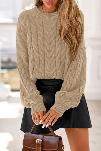 dowerme Women's Oversized Sweaters 2025 Long Sleeve Crewneck Cable Knit Chunky Pullover Cute Fall Outfits Winter Clothes in Saudi Arabia