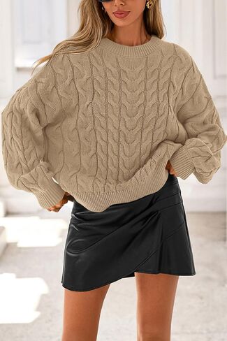 dowerme Women's Oversized Sweaters 2025 Long Sleeve Crewneck Cable Knit Chunky Pullover Cute Fall Outfits Winter Clothes in Saudi Arabia