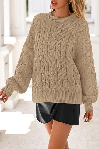 dowerme Women's Oversized Sweaters 2025 Long Sleeve Crewneck Cable Knit Chunky Pullover Cute Fall Outfits Winter Clothes in Saudi Arabia