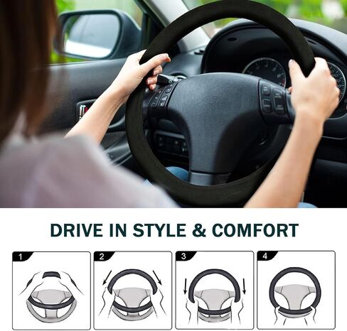 ZJchao Auto Heated Steering Wheel Cover, 90 S Quickly Heating to 100-120℉ Universal Size for Most Cars Trucks SUVs with Spiral Cable Design Suede Fabric, Diameter 38cm/14.96in in Saudi Arabia