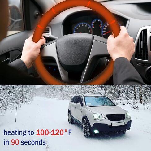 ZJchao Auto Heated Steering Wheel Cover, 90 S Quickly Heating to 100-120℉ Universal Size for Most Cars Trucks SUVs with Spiral Cable Design Suede Fabric, Diameter 38cm/14.96in in Saudi Arabia