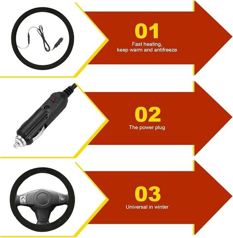 ZJchao Auto Heated Steering Wheel Cover, 90 S Quickly Heating to 100-120℉ Universal Size for Most Cars Trucks SUVs with Spiral Cable Design Suede Fabric, Diameter 38cm/14.96in in Saudi Arabia
