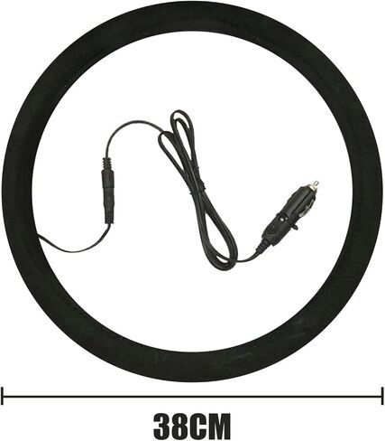 ZJchao Auto Heated Steering Wheel Cover, 90 S Quickly Heating to 100-120℉ Universal Size for Most Cars Trucks SUVs with Spiral Cable Design Suede Fabric, Diameter 38cm/14.96in in Saudi Arabia