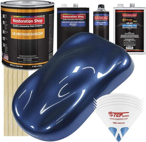Restoration Shop - Sapphire Blue Metallic Urethane Basecoat with Clearcoat Auto Paint - Complete Slow Gallon Paint Kit - Professional High Gloss Automotive, Car, Truck Refinish Coating in Saudi Arabia