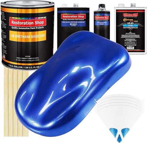 Restoration Shop - Cobalt Blue Firemist Urethane Basecoat with Clearcoat Auto Paint - Complete Slow Gallon Paint Kit - Professional High Gloss Automotive, Car, Truck Refinish Coating in Saudi Arabia