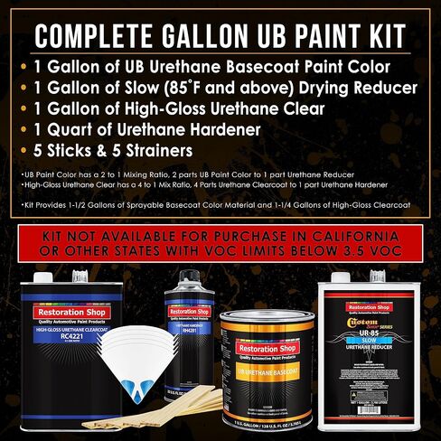 Restoration Shop - Cobalt Blue Firemist Urethane Basecoat with Clearcoat Auto Paint - Complete Slow Gallon Paint Kit - Professional High Gloss Automotive, Car, Truck Refinish Coating in Saudi Arabia