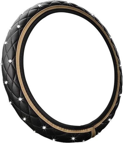Bling Leather Steering Wheel Cover, 15 Inch Anti-Slip Elastic Auto Steering Wheel Protector with Sparkling Diamond for Women Girls, Universal Vehicle Decor Accessories for Most Cars (Black) in Kuwait