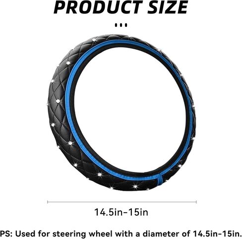 Bling Leather Steering Wheel Cover, 15 Inch Anti-Slip Elastic Auto Steering Wheel Protector with Sparkling Diamond for Women Girls, Universal Vehicle Decor Accessories for Most Cars (Black) in Kuwait