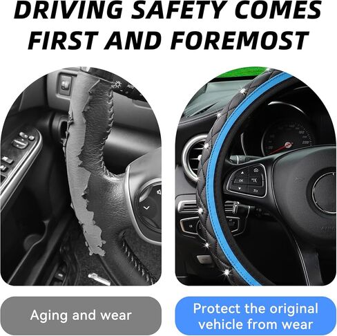 Bling Leather Steering Wheel Cover, 15 Inch Anti-Slip Elastic Auto Steering Wheel Protector with Sparkling Diamond for Women Girls, Universal Vehicle Decor Accessories for Most Cars (Black) in Kuwait