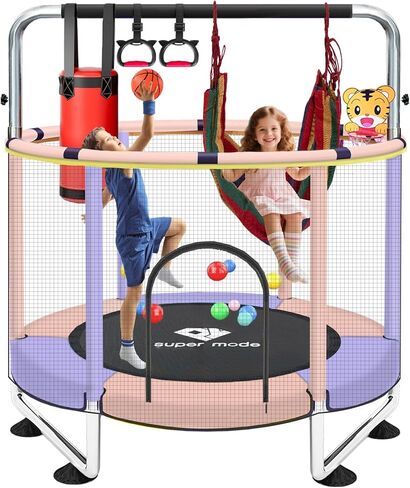 Trampoline for Kids, 5FT Adjustable Toddler Trampoline, Indoor/Outdoor Baby Trampoline with Enclosure Net, Gifts for Boys & Girls in Kuwait