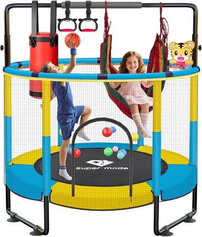 Trampoline for Kids, 5FT Adjustable Toddler Trampoline, Indoor/Outdoor Baby Trampoline with Enclosure Net, Gifts for Boys & Girls in Saudi Arabia