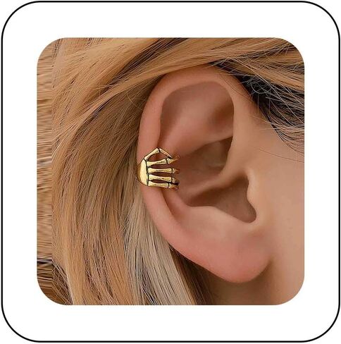 Punk Skull Hand Ear Cuff Earrings Gold Skeleton Hand Cuff Wrap Earrings Devil's Talons Cartilage Cuff Earrings Halloween Skull Hand Earrings Finger Hand Crawler Cuff Earrings No Piercing in Saudi Arabia