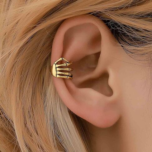 Punk Skull Hand Ear Cuff Earrings Gold Skeleton Hand Cuff Wrap Earrings Devil's Talons Cartilage Cuff Earrings Halloween Skull Hand Earrings Finger Hand Crawler Cuff Earrings No Piercing in Saudi Arabia