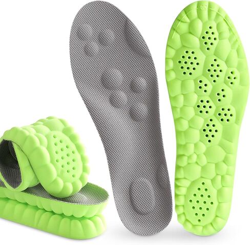 SolaraPickleball Insoles for Men Women, 4D Memory Foam Arch Support Inserts, Shock Absorbing, Anti-Slip Massage Support, Breathable Comfort for Walking & Sports(Green, Men 6-7/Women 8-9) in Saudi Arabia