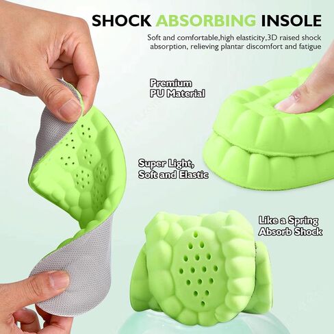 SolaraPickleball Insoles for Men Women, 4D Memory Foam Arch Support Inserts, Shock Absorbing, Anti-Slip Massage Support, Breathable Comfort for Walking & Sports(Green, Men 6-7/Women 8-9) in Saudi Arabia