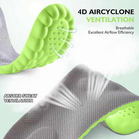 SolaraPickleball Insoles for Men Women, 4D Memory Foam Arch Support Inserts, Shock Absorbing, Anti-Slip Massage Support, Breathable Comfort for Walking & Sports(Green, Men 6-7/Women 8-9) in Saudi Arabia