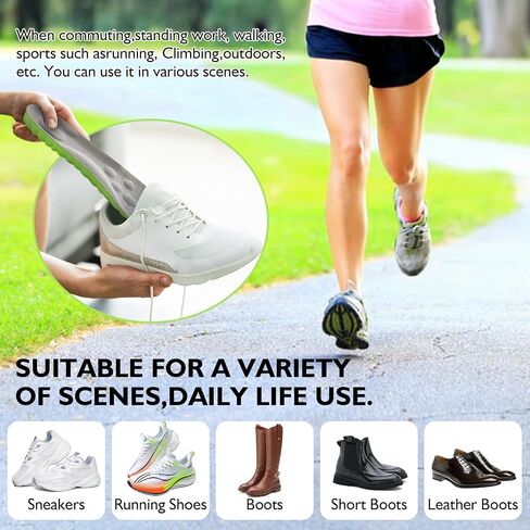 SolaraPickleball Insoles for Men Women, 4D Memory Foam Arch Support Inserts, Shock Absorbing, Anti-Slip Massage Support, Breathable Comfort for Walking & Sports(Green, Men 6-7/Women 8-9) in Saudi Arabia