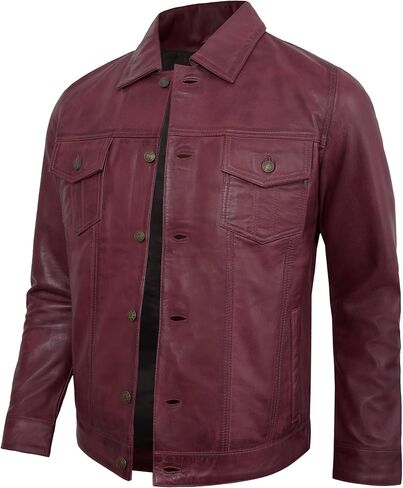 Leather Jacket For Men - Real Lambskin Polo Collar Premium Vintage Trucker Mens Leather Jackets in Saudi Arabia