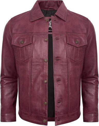 Leather Jacket For Men - Real Lambskin Polo Collar Premium Vintage Trucker Mens Leather Jackets in Saudi Arabia
