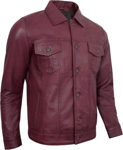 Leather Jacket For Men - Real Lambskin Polo Collar Premium Vintage Trucker Mens Leather Jackets in Saudi Arabia