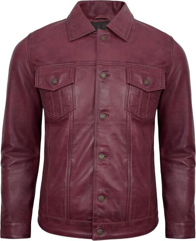 Leather Jacket For Men - Real Lambskin Polo Collar Premium Vintage Trucker Mens Leather Jackets in Saudi Arabia