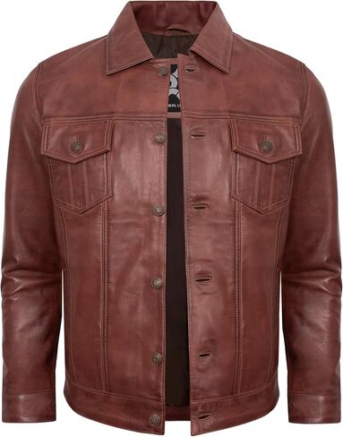 Leather Jacket For Men - Real Lambskin Polo Collar Premium Vintage Trucker Mens Leather Jackets in Saudi Arabia