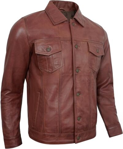 Leather Jacket For Men - Real Lambskin Polo Collar Premium Vintage Trucker Mens Leather Jackets in Saudi Arabia