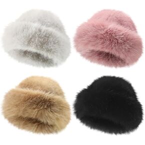 Patelai 4 Pcs Women's Winter Faux Fur Bucket Hat Fisherman Fuzzy Bucket Hat Mongolian Fisherman Cap Beanie for Outdoor in Saudi Arabia