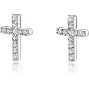 Tiny Cross Stud Earrings, 14K Gold Plated CZ Silver Earrings, Hypoallergenic Minimalist Small Stud Earrings for Women Men in Saudi Arabia