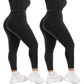 Hethrone 2-Pack Plus Size Leggings للنساء، سراويل يوجا ناعمة عالية الخصر للتمرين in Kuwait