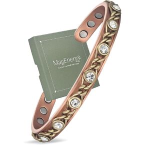 MagEnergy Handmade Copper Bracelet with Braided Twisted Wire & White CZ Stones, Copper Magnetic Cuff for Women, Adjustable Bangle & Wellness Jewelry Gift in Saudi Arabia