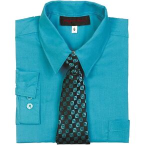Boys Formal 2 Pc Dress Shirt with Striped Tie & 1 Pocket in Turquoise Color Size 4T in Saudi Arabia