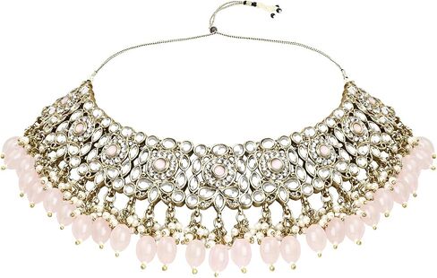I Jewels عقد الزفاف الهندي بوليوود كوندان بيرل قطرة الزفاف مع أقراط تشاندبالي ومجموعة مجوهرات ماانغ تيكا للنساء (K7256) in Saudi Arabia