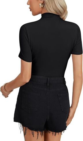 LYANER Women's Mock Turtle Neck Short Sleeve Ruched Sexy Going Out Bodysuit Leotards in Saudi Arabia