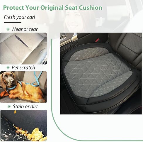 2 Pack Leather Front Car Seat Cover Bottom Only, Anti-Slip Padding Seat Cushion, Full Wrap Seat Protector with Storage Function Universal Fit for Most Cars, SUV, Pick-up Trucks (Beige) in Saudi Arabia