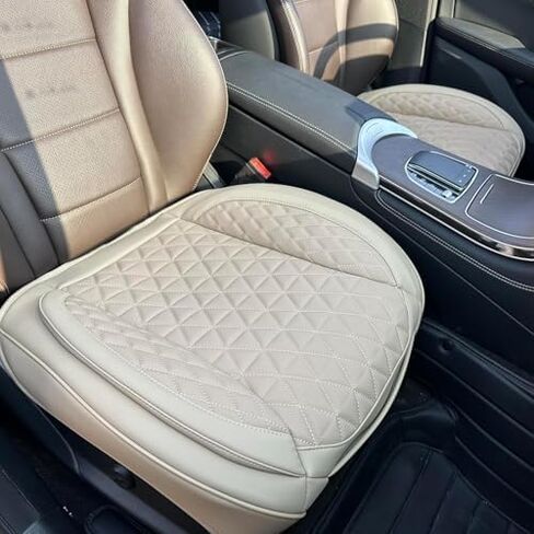 2 Pack Leather Front Car Seat Cover Bottom Only, Anti-Slip Padding Seat Cushion, Full Wrap Seat Protector with Storage Function Universal Fit for Most Cars, SUV, Pick-up Trucks (Beige) in Saudi Arabia