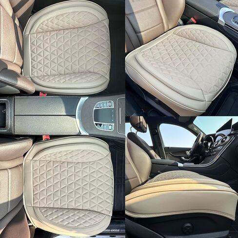 2 Pack Leather Front Car Seat Cover Bottom Only, Anti-Slip Padding Seat Cushion, Full Wrap Seat Protector with Storage Function Universal Fit for Most Cars, SUV, Pick-up Trucks (Beige) in Saudi Arabia