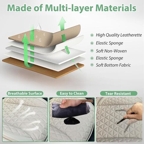 2 Pack Leather Front Car Seat Cover Bottom Only, Anti-Slip Padding Seat Cushion, Full Wrap Seat Protector with Storage Function Universal Fit for Most Cars, SUV, Pick-up Trucks (Beige) in Saudi Arabia