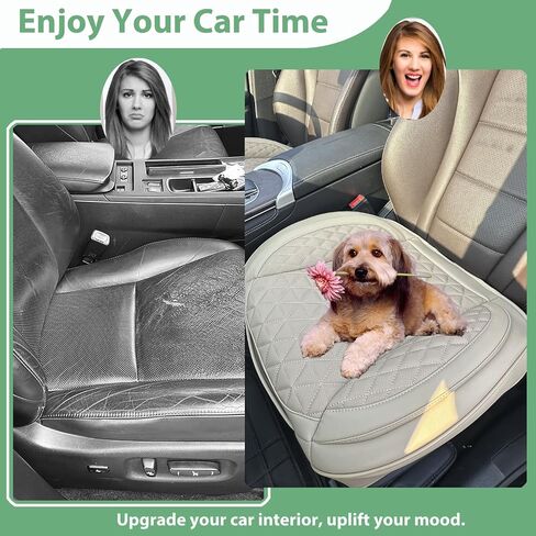 2 Pack Leather Front Car Seat Cover Bottom Only, Anti-Slip Padding Seat Cushion, Full Wrap Seat Protector with Storage Function Universal Fit for Most Cars, SUV, Pick-up Trucks (Beige) in Saudi Arabia
