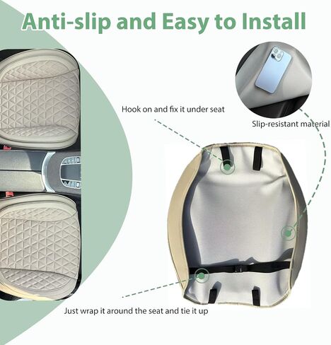 2 Pack Leather Front Car Seat Cover Bottom Only, Anti-Slip Padding Seat Cushion, Full Wrap Seat Protector with Storage Function Universal Fit for Most Cars, SUV, Pick-up Trucks (Beige) in Saudi Arabia