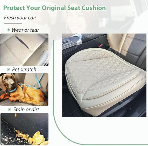 2 Pack Leather Front Car Seat Cover Bottom Only, Anti-Slip Padding Seat Cushion, Full Wrap Seat Protector with Storage Function Universal Fit for Most Cars, SUV, Pick-up Trucks (Beige) in Saudi Arabia