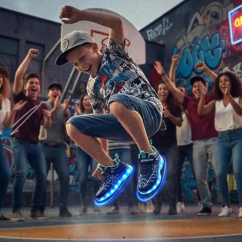Glow LED Light-Up Shoes for Kids, Athletic Basketball Sneakers for Boys & Girls – Dynamic Web-Style High-Tops with Bright Flashing Lights for Toddlers in Saudi Arabia