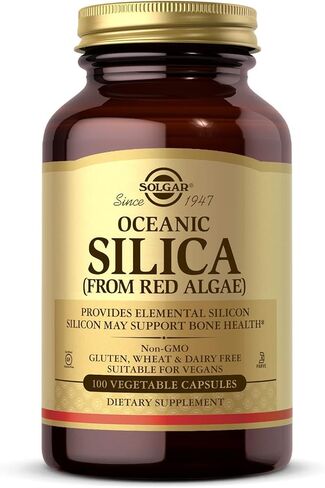 Solgar Oceanic Silica from Red Algae 25 mg, 100 Vegetable Capsules - Excellent Source of Calcium, Supports Bone Health - Non-GMO, Vegan, Gluten Free, Dairy Free, Kosher - 50 Servings in Kuwait