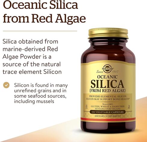 Solgar Oceanic Silica from Red Algae 25 mg, 100 Vegetable Capsules - Excellent Source of Calcium, Supports Bone Health - Non-GMO, Vegan, Gluten Free, Dairy Free, Kosher - 50 Servings in Kuwait