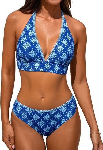 CUPSHE Women's Bikini Sets Halter V Neck Adjustable Wide Self Tied Straps Bathing Suit Standard Rise in Saudi Arabia
