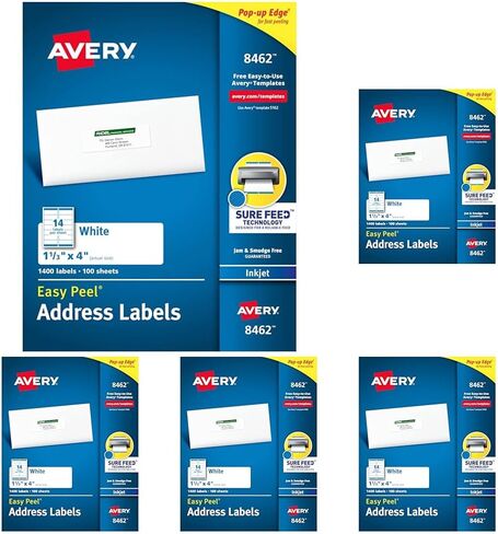 Avery Easy Peel Printable Address Labels with Sure Feed, 1-1/3" x 4", White, 1,400 Blank Mailing Labels (08462) in Kuwait